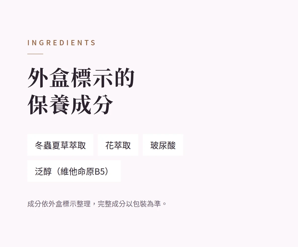 外盒標示的保養成分 商品說明圖